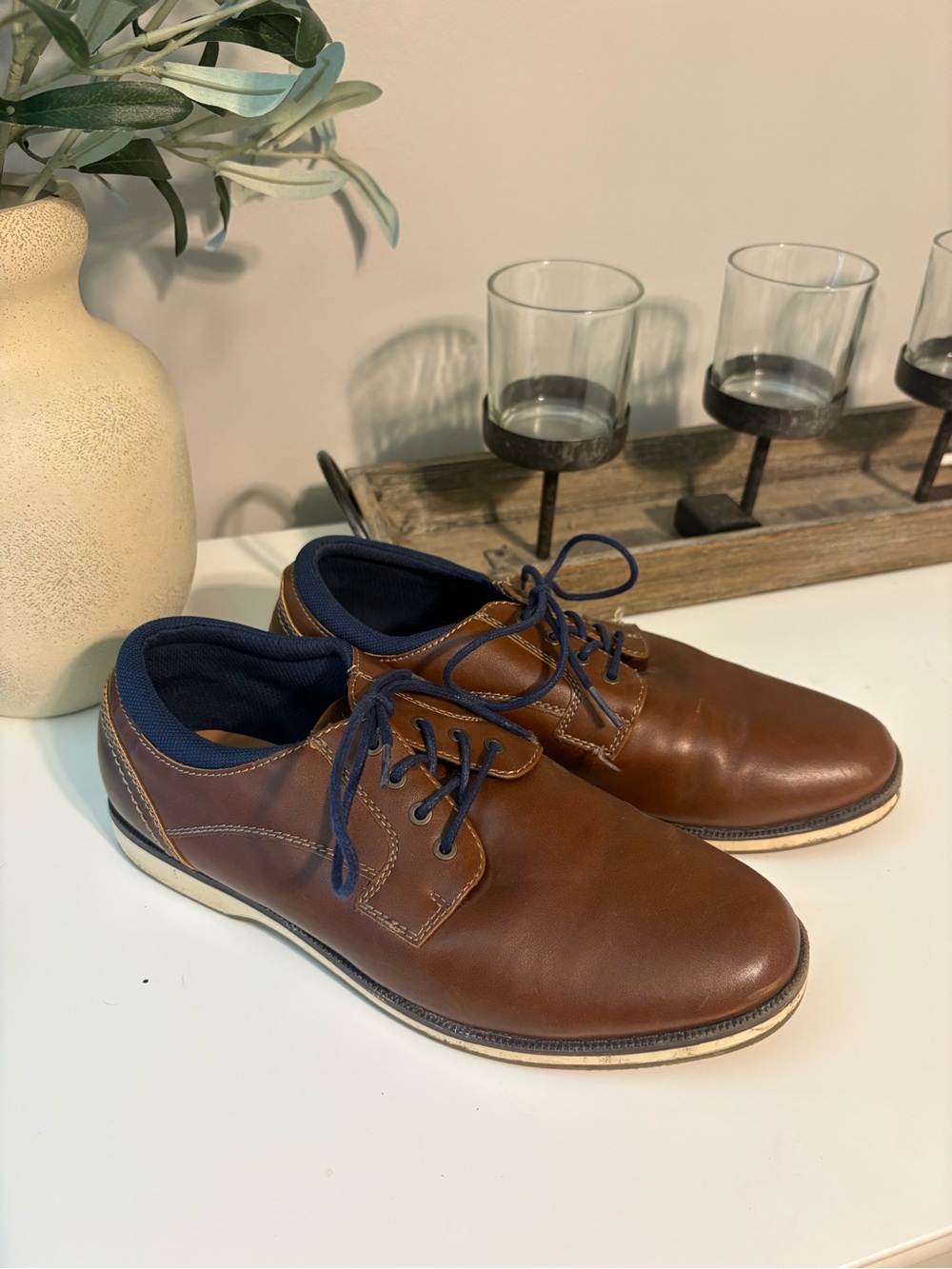Kohl's Men's Brown Leather Oxfords with Navy Trim